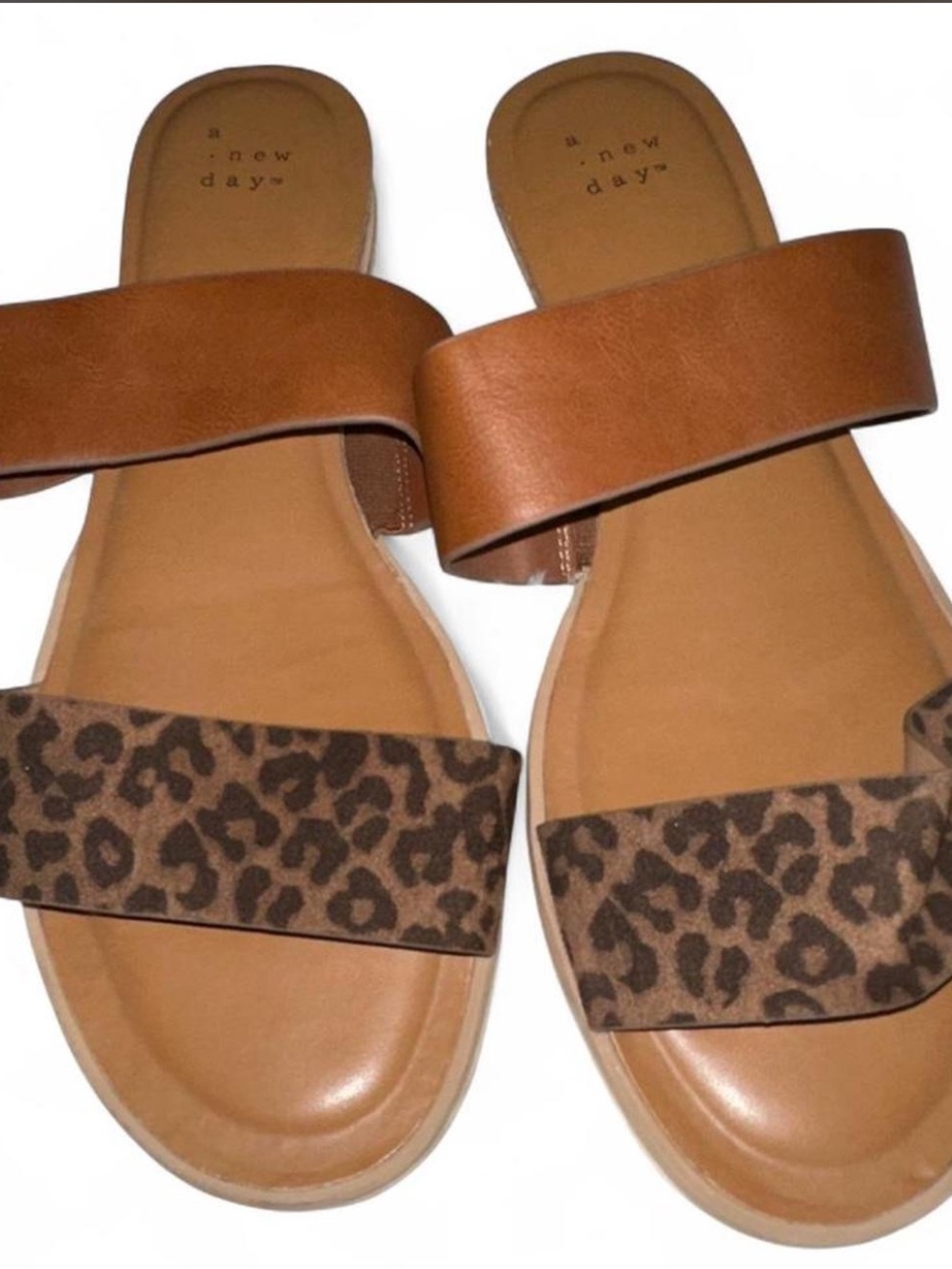 a new day Tan & Leopard Double Strap Slide Sandals